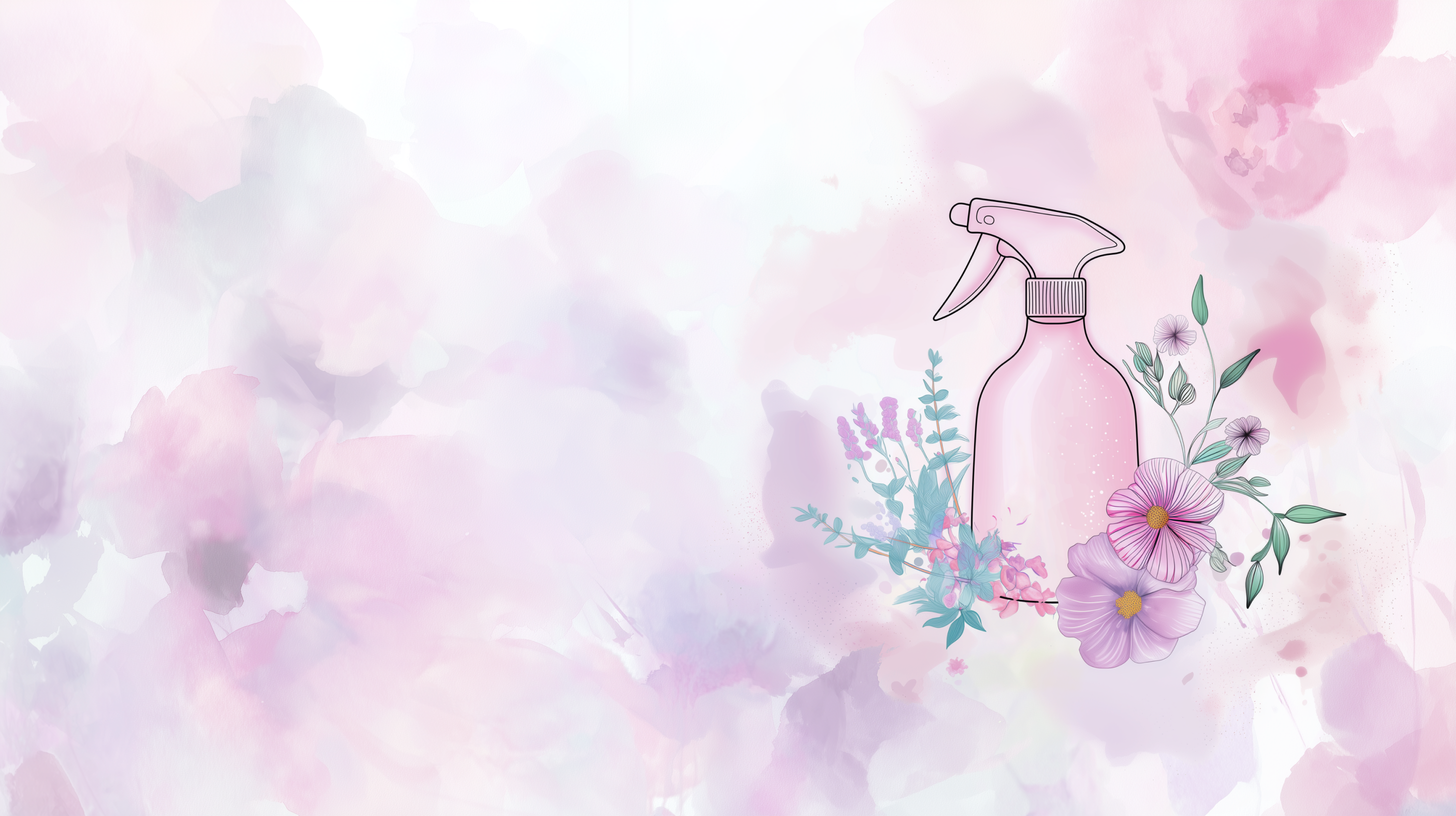 Cleaning supplies with floral watercolour background